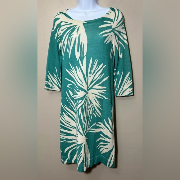 Lilly Pulitzer | Sz L Merino Wool Knit Dress Teal and Ivory - Picture 4 of 5